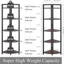 FATORRI Rustic Tall Corner Shelf, 5 Tier Industrial Corner Bookshelf for Living Room, Dark Wood and Metal Corner Plant Stand for Home Office (Walnut Brown), 14.17D x 14.17W x 65.94H in