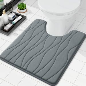 Buganda Memory Foam Toilet Rugs U-Shaped 24x20, Ultra Soft and Absorbent Bathroom Rugs, Non-Slip Toilet Bath Mat, Machine Wash Dry, Contour Bath Rugs for Toilet Base, Grey