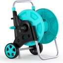 Garden Hose Reel for Outside, Hold Up to 100 ft of 5/8 Hose, Portable Hose Reel Cart with Adjustable Armrests and 2 Wheels, Durable Water Hose Holder for Garden, Yard, Lawn (Blue)
