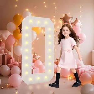 4FT Light Up Numbers, Marquee Numbers 4 Feet Tall Giant Number 0 Mosaic Big Number Sign for 10th 30th 60th Birthday Party Backdrop Anniversary Decorations, Pre-Cut Large Frame