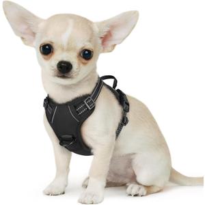 Eagloo Small Dog Harness No Pull, Service Vest with Reflective Strips and Control Handle, Adjustable and Comfortable for Walking, No Choke Pet Harness with 2 Metal Rings, Black, XS