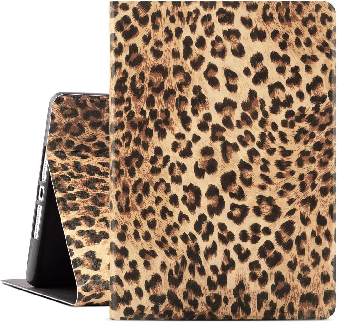 Case for iPad 9th/8th/7th Generation (2021/2020/2019) 10.2 Inch, Leopard iPad 10.2 Case for Girls Women, Protective iPad Cover 9th Generation Adjustable Viewing Stand Auto Wake/Sleep, Brown