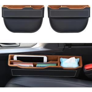 2-Pack Black Obsidian Car Seat Gap Filler - Premium Leather Wrapped Wood Organizer with Flocked Finish Universal Fit for Car SUV Truck Anti-Drop Console Side Storage Interior Accessories