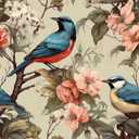 VEELIKE Retro Bird Wallpaper Prepasted Vintage Floral Wallpaper Peel and Stick for Bedroom Bathroom 17.7''x118'' Chinoiserie Wallpaper Mural Adhesive Floral Contact Paper for Walls Cabinets Drawers (Beige)