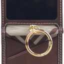 for Samsung Galaxy Z Flip 6 Slim Case,with Hinge Protection Leather Protective Cover with Ring Shockproof Full Body Protector(Z Flip6,Brown)