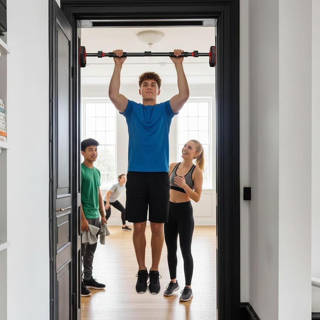 Adjustable Doorway Pull Up Bar for Home Gym - No Drilling Required, Portable Strength Training Bar with Comfortable Grip for Upper Body Workout - Fits Most Door Frames