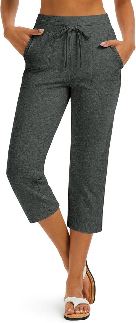 MAGCOMSEN Cotton Capri Pants for Women Yoga Capris with Pockets High Waist Straight Leg Casual Workout Summer Sweatpants, 2XL