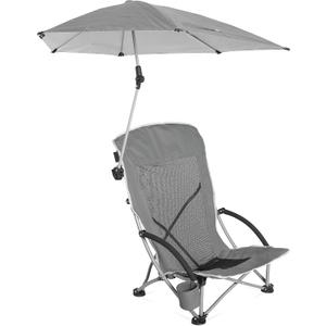 Sport-Brella Beach Chair with UPF 50+ Adjustable Umbrella, Grey, 5.9'' X 5.9'' X 36.5''