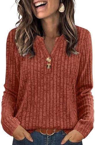 SAMPEEL Womens Sweaters Lightweight Long Sleeve Shirts V Neck Tops with Button Fall Outfits 2025,Size XXL