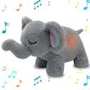 NXNYNZ Elephant Breathing Stuffed Animal, Gray Anxiety Relief Elephant Sleeping Plush with Realistic Breathing Motion and Soothing Music Lights Portable Plushies Birthday Gifts for Adults and Kids