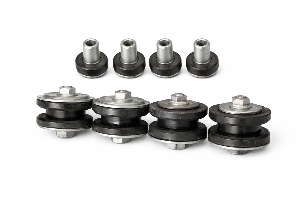 Automotive Rubber Bushing Mount Kit with Bolts – Set of 8 Heavy-Duty Rubber Isolator Bushings and Metal Sleeves – Vibration Dampening Replacement Hardware for Suspension or Equipment Mounting