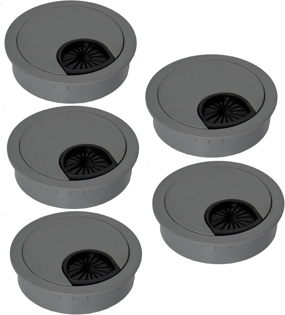Signite 5 Pcs Plastic Desk Cable Grommet 2-1/2" Durable Desk Hole Cover for Wire Management, Desks Cord Grommet for Workstations, Tables, Countertops 60mm Hole Cover for Home/Office - (Light Grey)