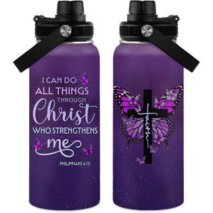 Christian Gifts for Women - I Can Do All Things Christ Water Bottle Tumbler 32oz - Inspirational Religious Faith Gifts for Women - Christian Jesus God Bible Verse Prayer Gift for Christmas