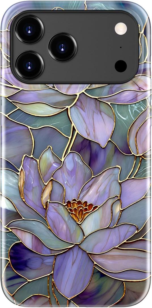 Goodon for iPhone 17 Pro Max Case Cute - Wireless Charging Compatible - Dual-Layer Hard Shell + Silicone Cover - Protective Phone Case with Trendy Designs for Women - Abstract Lotus