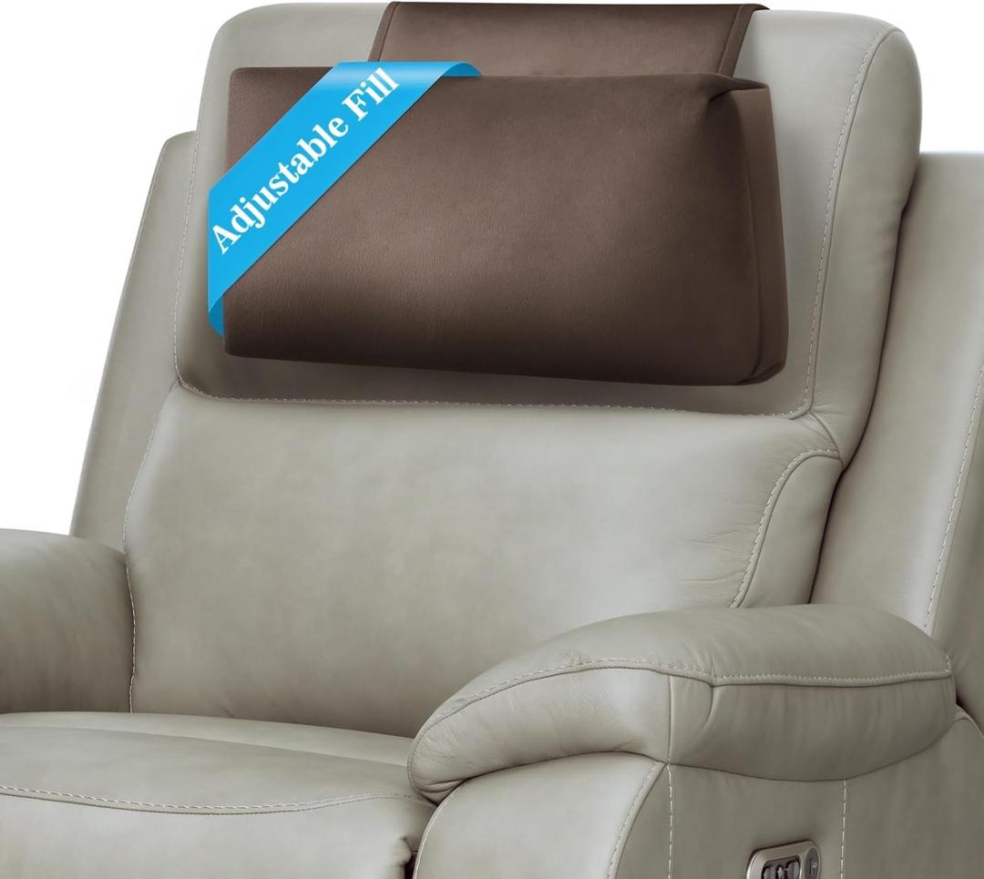 Recliner Headrest Pillow, Adjustable Comfort Neck & Head Support Pillow, Soft Velvet Non-Slip Headrest for Pain Relief & Relaxation, Ideal for Recliner, Couch, Chair, Sofa (Coffee)