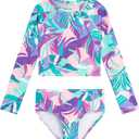 Kanu Surf Girls' Long Sleeve Rashguard UPF 50+ Two Piece Swim Set (5T, Riva Purple)