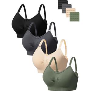HBselect Wireless Bras for Women Comfortable Cami Bras Women's Bralettes No Underwire Adjustable Seamless Bra 4 Pcs Sports Bra L E, Size L