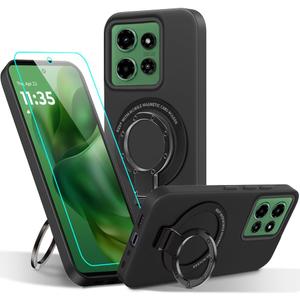 Compatible for Motorola Moto G Power 2025 5G Phone Case, Metal Ring Holder Kickstand/Stand Silicone Protective Cover Case for Moto G Power 5G (2025) - Black