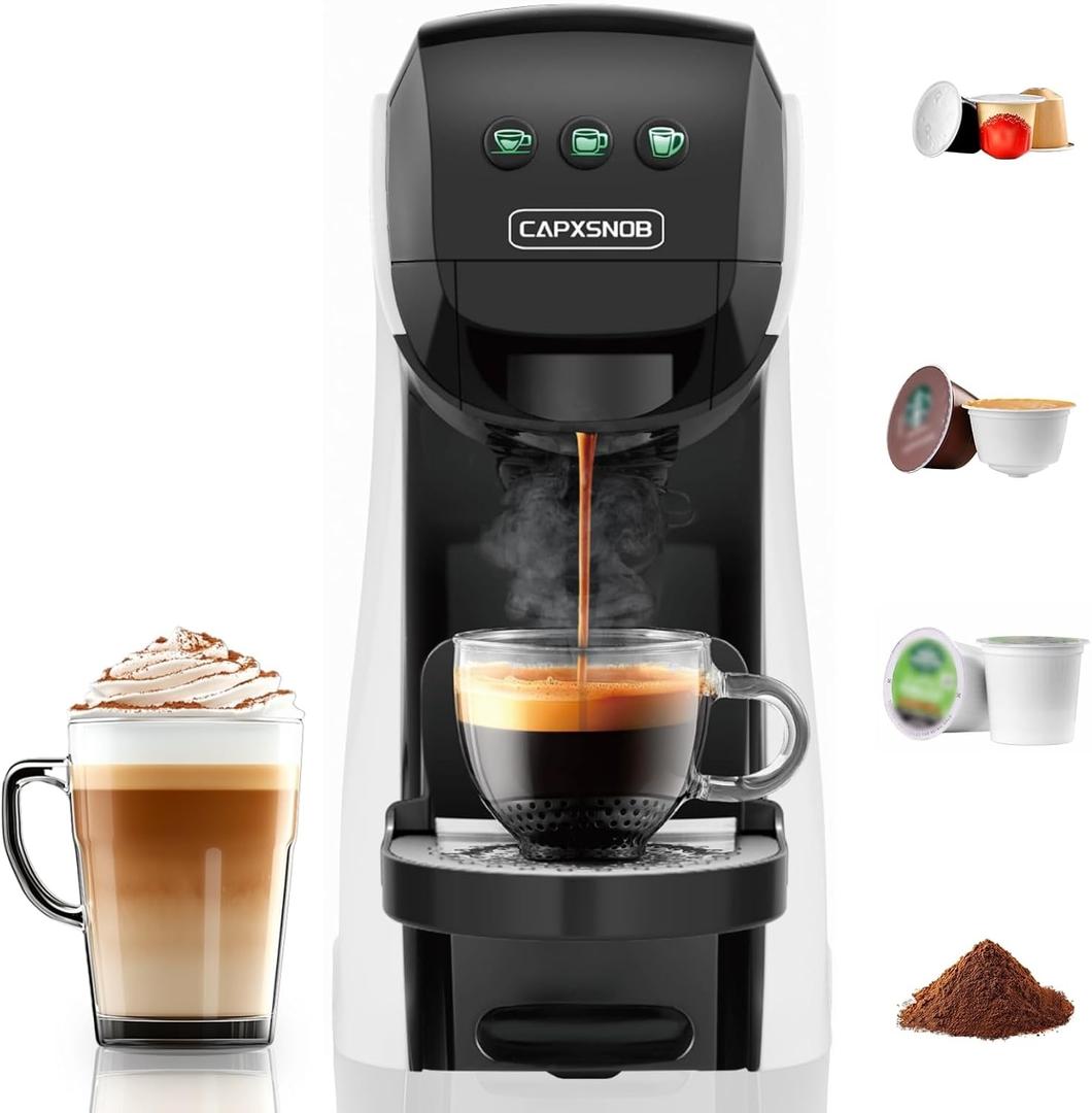 Warriors1 Coffee Maker for Keurig K Cup, Espresso Machine for Nespresso Original, Dolce Gusto Coffee Pods, Ground Coffee, Coffee Machine for Cappuccino & Latte, Programmable, 20 Bar, 28 oz Reservoir (White)