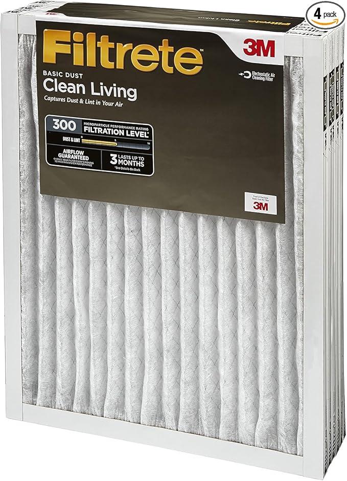 Filtrete 301-4 16x25 x 1 In. Basic Dust & Lint Pleated Furnace Air Filter, Gray, MPR 300, 3 Months - Quantity 4