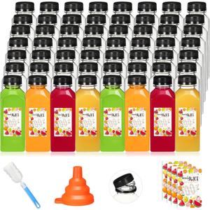 Hsei 200 Sets 12oz Plastic Juice Bottles with Caps Bulk Reusable Empty Clear Beverage Container With Lids, Labels, Funnel and Brush for Drinking Smoothie Drink Juicing Tea Milk Water