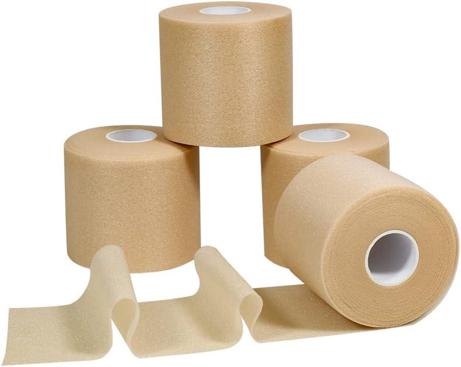 4 Rolls Pre Wrap Tape 2.75 Inch x 30 Yards Prewrap Athletic Tape, Prewrap Headbands for Hair Soccer, Foam Underwrap Sports Wrap for Wrists Elbows Knees Ankles, Avoid Skin Injuries (Beige)