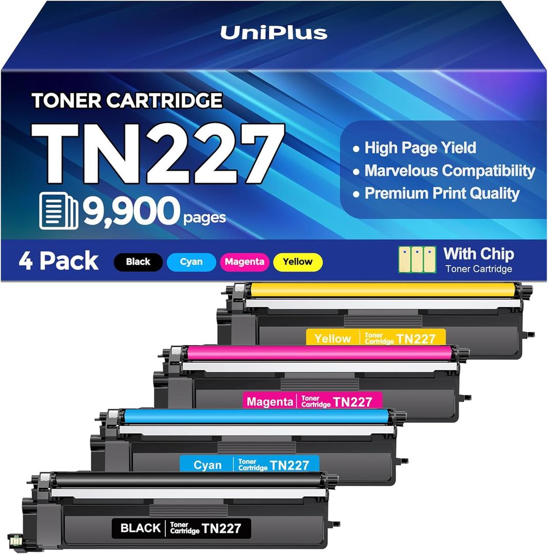 TN227 Toner Cartridges 4 Pack (9900 Pages) Compatible with HL-L3270CDW MFC-L3770CDW for Brother TN227 TN223 Toner Work with HL-L3270CDW L3210CW L3230CDW L3230CDN L3290CDW MFC-L3710CW L3750CDW Printer