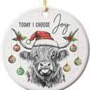 5 x Highland Cow Ornament - Farmhouse Christmas Ornaments - Double-Sided Printed Ceramic Ornament for Christmas Tree Decoration