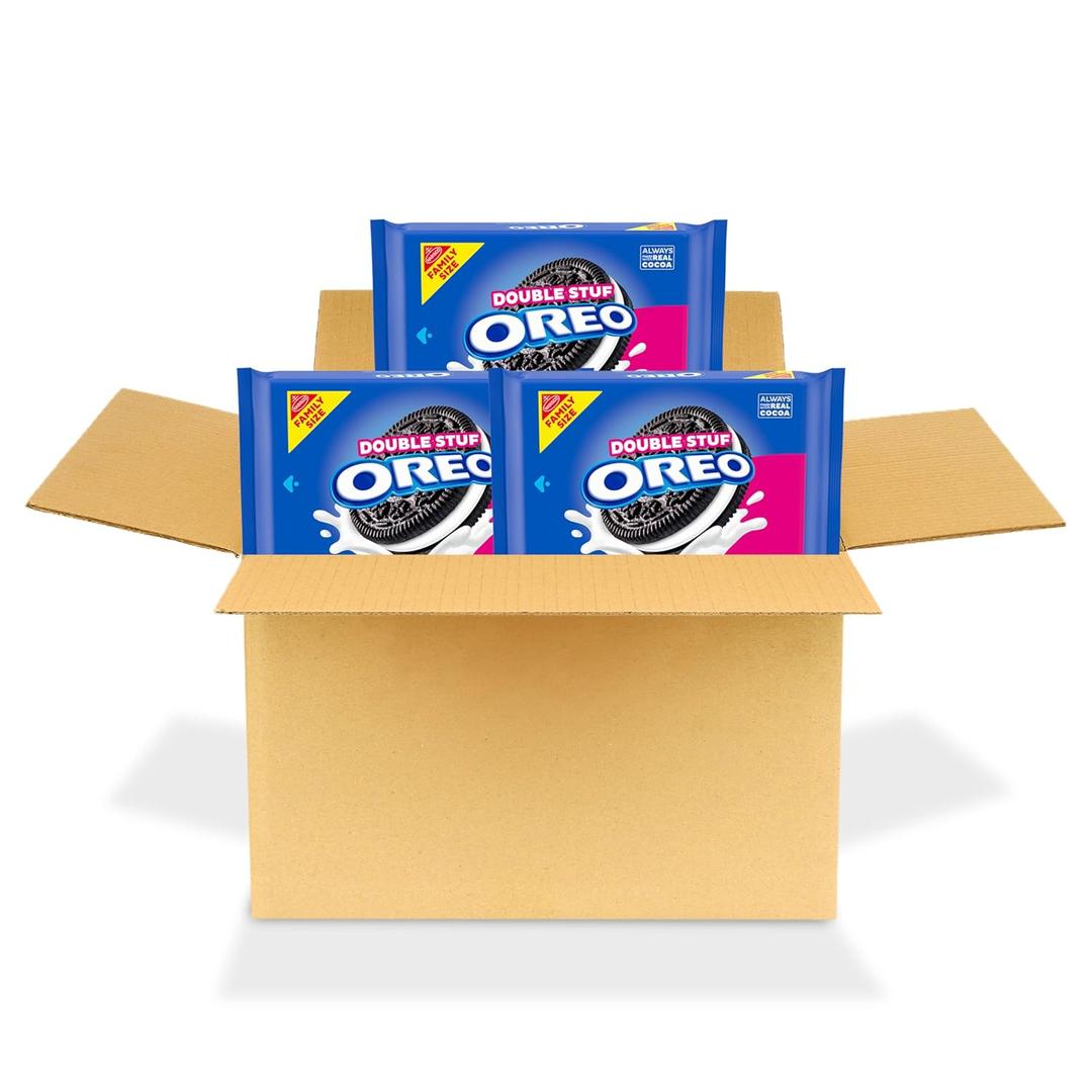 2 x OREO Double Stuf Chocolate Sandwich Cookies, Family Size, 3 Packs Best By 06/13/26