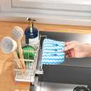 Cisily Sponge Holder for Kitchen Sink, Sink Caddy Organizer with High Brush Holder, Kitchen Countertop Organizers and Storage Essentials, Rustproof 304 Stainless Steel (Silver with Towel Rack, 9.25)