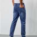 Mens Elastic Waist Jeans Relaxed Fit Stretch Denim Pants Straight Leg Jean with Zipper (Blue, XL)