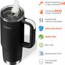30oz Hygienic Insulated Tumbler with Handle 100% Leakproof Lid with Removable Spout & Straw, Reinforced Vacuum-Protection Base, Cup Holder Friendly, for Travel/Gym/Office- Black