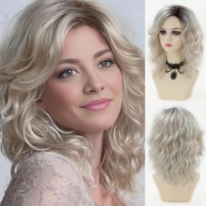 SEVENCOLORS Medium Length Blonde Wavy Wigs for White Women Natural Looking White Blonde Curly Wigs Synthetic Womens Wigs for Daily Party Cosplay