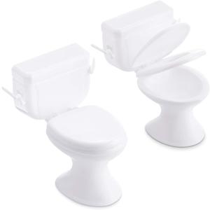 2 Pieces Mini Toilet Seat Toy Doll House Furniture Miniature Classic Bathroom Baby Toilet Toy Tiny Cake Topper Bathroom Furniture Dollhouse Accessories (White)