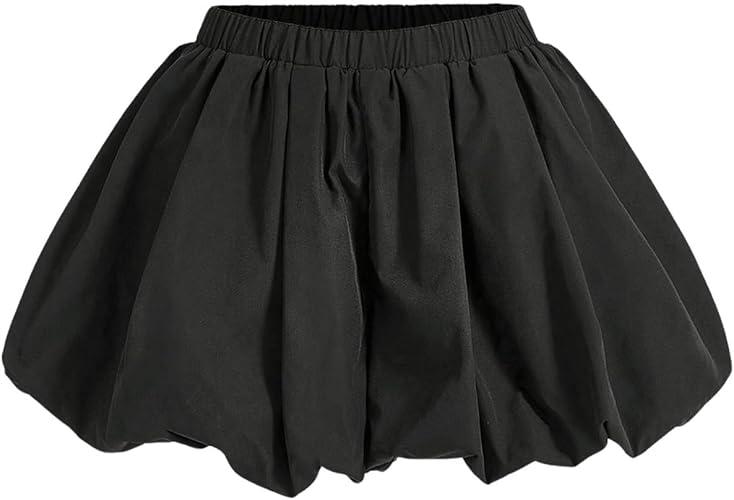 WDIRARA Women's Asymmetrical Hem Bubble Skorts Elastic Waist Loose Fit Solid Mini Skirt Pants 140