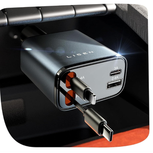 LISEN Retractable Car Charger, for Gifts for Him Her, 69W Cars Adapter USB C Fast Charger for iPhone 1711, Car Accessories Gadgets for Men, Anniversary Birthday Gifts for Men Women, for Samsung