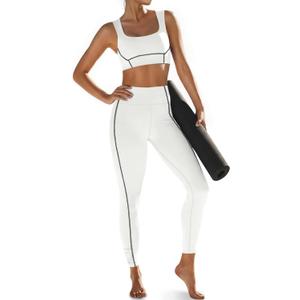 Aoysky Womens Buttery Soft 2 Piece Workout Sets Sports Bras and High Waisted Leggings with Pockets Athletic Gym Outfits (Large, White)