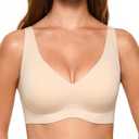 Lehoba Deep V Jelly Bras for Women, Wireless Plunge T-Shirts Bralettes No Underwire Seamless Everyday Bra Nude, M