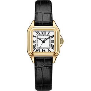 Classic Square Watches for Women with Roman Numerals Ladies Casual Dress Watch (Black-Gold)