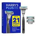 Harry's Plus Razor Shaving Kit for Men - Premium Handle and 3 Razor Blade Cartridges - Advanced Pivoting System - Onyx