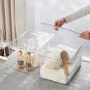 4Extra Large Lidded Plastic container , Clear Stackable Storage Boxes for Cabinets, Organization and Storage for Shelves Office Bathroom (4Extra Large)