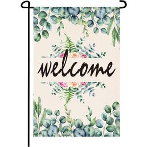 3 x Spring Garden FlagSeasonal Welcome Yard Outdoor Flag Spring Summer Floral Welcome Garden Flag Double Sided Burlap 12 x 18 Inch Eucalyptus Seasonal Outdoor Flag
