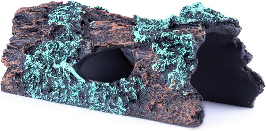Natural Reptile Hide Basking Platform, Hideout Decor for Aquarium, Fish Tank, Bearded Dragon, Gecko, Shrimp, Betta (Glow-in-the-Dark Tree Cave, Small)