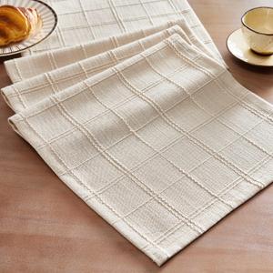 ZeeMart Linen Checked Table Runner, 13x48 Inches Beige, Textured Woven Farmhouse Table Runners 48 Inches Long, Neutral Plaid Dresser Scarf for Kitchen Dining Holiday Everyday Decor