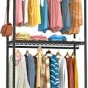 Clothes Rack, Clothing Racks for Hanging Clothes, 3 Tiers Adjustable Garment Rack with Wheels | Double Rods | Side Hooks | Heavy Duty | Load 445lbs | 15.7" D x 35.43" W x 78.34" H | Black