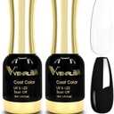 VENALISA 2Pcs Black White Gel Nail Polish Kit, Nail Gel Polish Set Soak Off UV LED Nail Art Starter Manicure Salon DIY at Home
