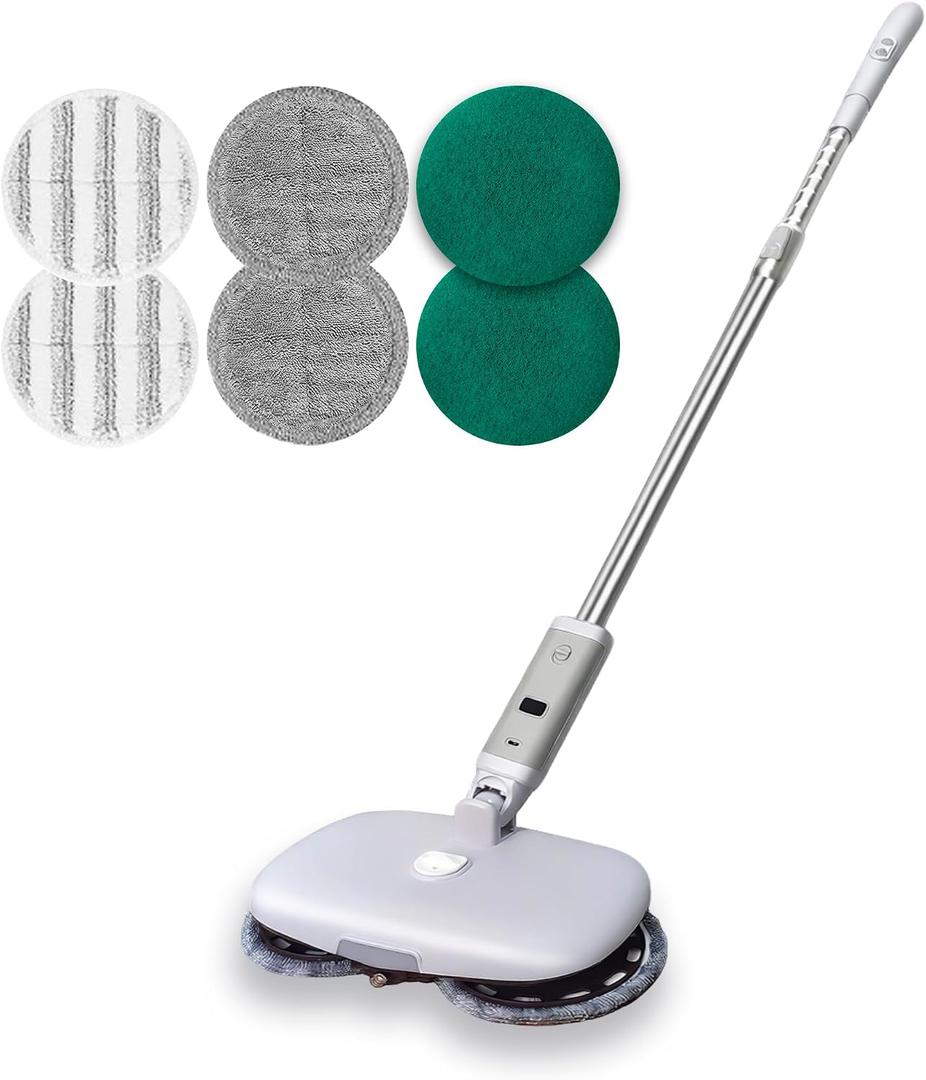 GOBOT Cordless Electric Spray Mop with High-Speed Motor, Enhanced Cleaning Power, Durable Material, LED Headlight, 300 mL Tank, Dual-Spinning Pads for Hardwood, Tile & Laminate