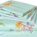 JSD 6 Piece Green Floral Sheet Set King Size, Soft Botanical Printed Microfiber Bed Sheets Extra Deep Pocket