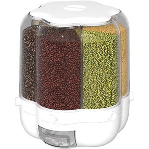 XIYAO 40lb Grain Storage Container, 360 Rotating Food Dispenser with Lid, Moisture Resistant Household, Airtight Storage for Black Rice, Yellow Rice and Small Beans (White)