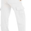 Waitfairy Wide Leg Sweatpants Women Cargo Pants Fleeece High Waisted Baggy Sweatpants for Women Casual Pants with 8 Pockets (White, L)